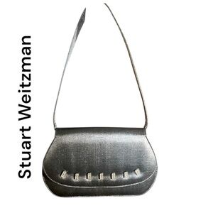 NWOT Stuart Weitzman Silver Shoulder Bag with Curved Design Mint Vintage